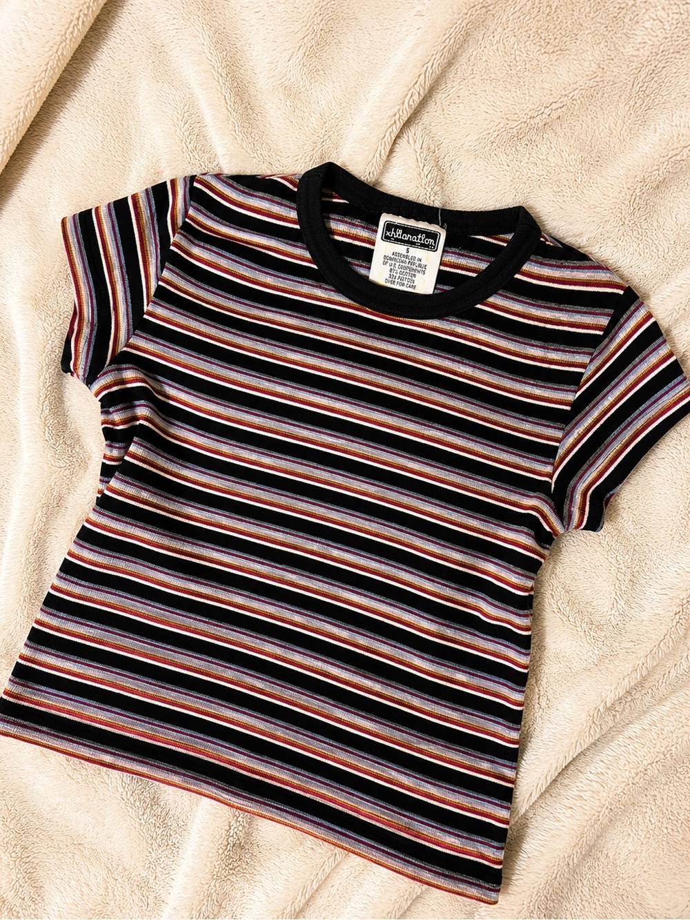 Xhilaration Black Multi Striped Short Sleeve Tee